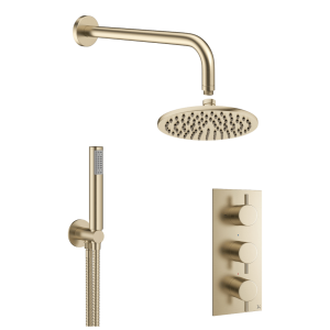 Crosswater MPRO 3 Handle Dual Outlet Shower Set 200 mm Shower Head -Brushed Brass