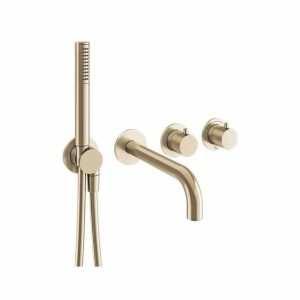 Crosswater – MPRO Module 2 Outlet 2 Handle Shower Valve, Bath Spout & Handset (Trim Set) - Brushed Brass